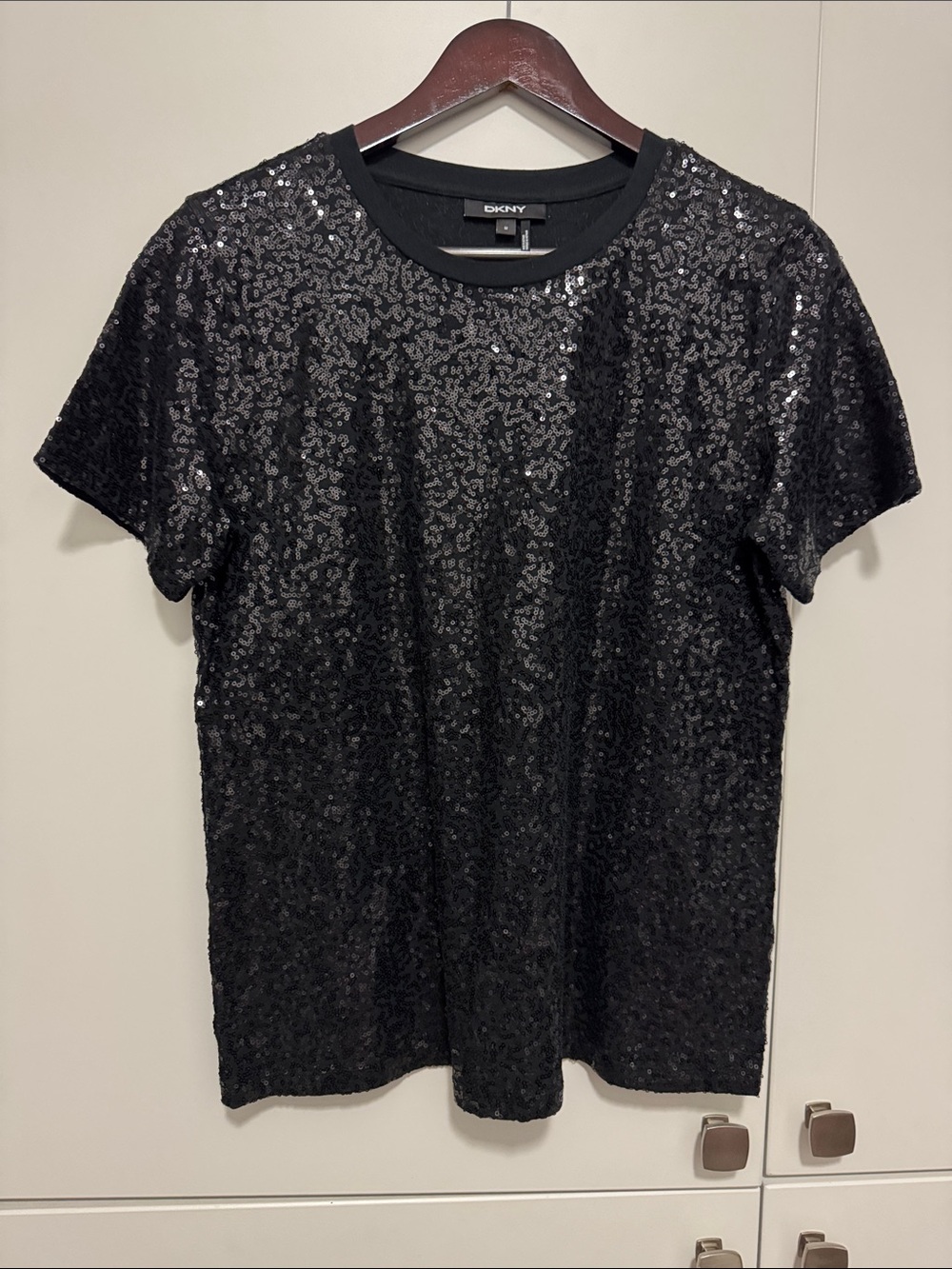 DKNY Black Sequin Short Sleeve Crewneck Tee
